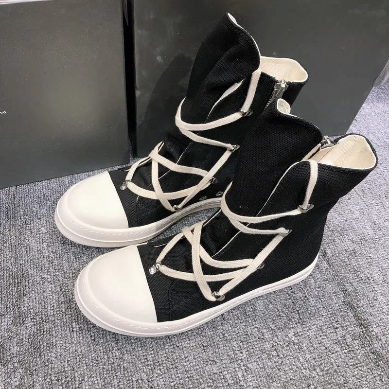 High-Top Black Canvas Sneakers with Wrap-Around Laces