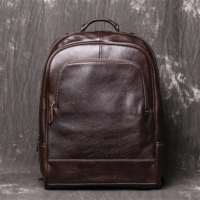 Highend Unisex Solid Genuine Leather 14'' 15.6'' Laptop Travel Backpack