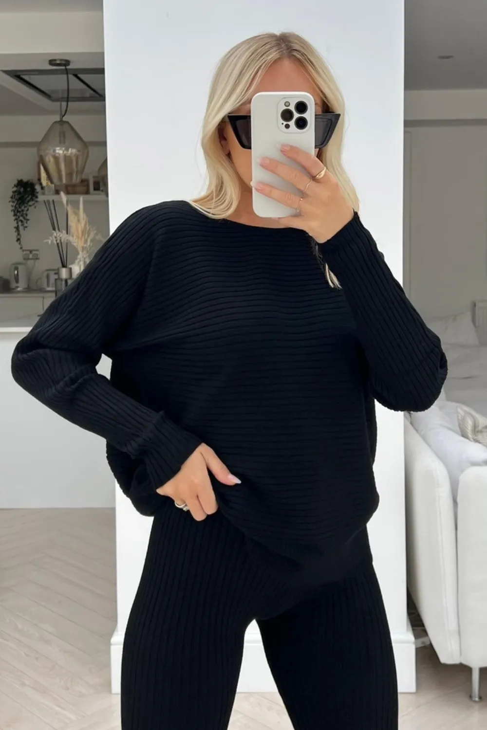 Jade black ribbed long-sleeve sweater coord