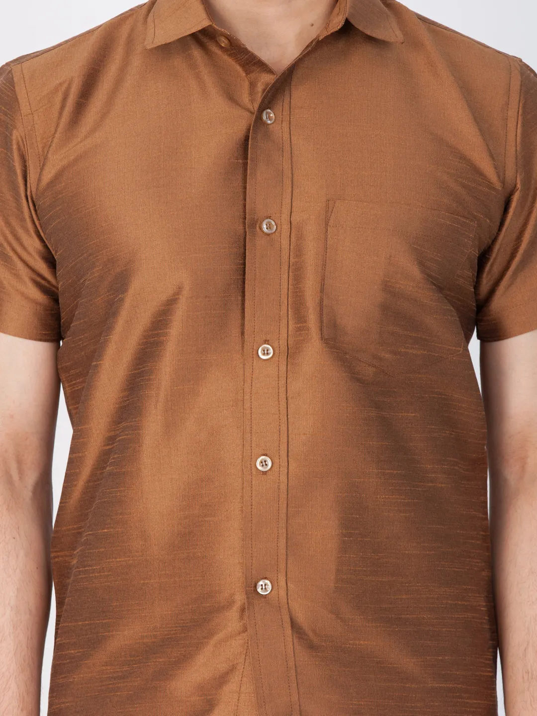 Jashvi Men's Brown Silk Blend Ethnic Shirt