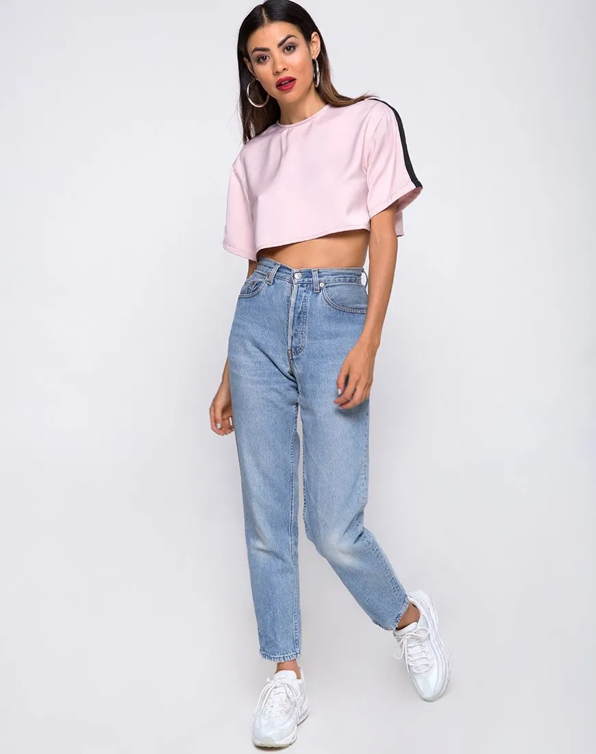 Jiho Crop Top in Blush with Black Stripe