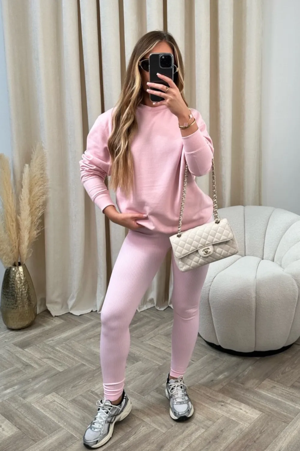 Katy light pink ribbed leggings