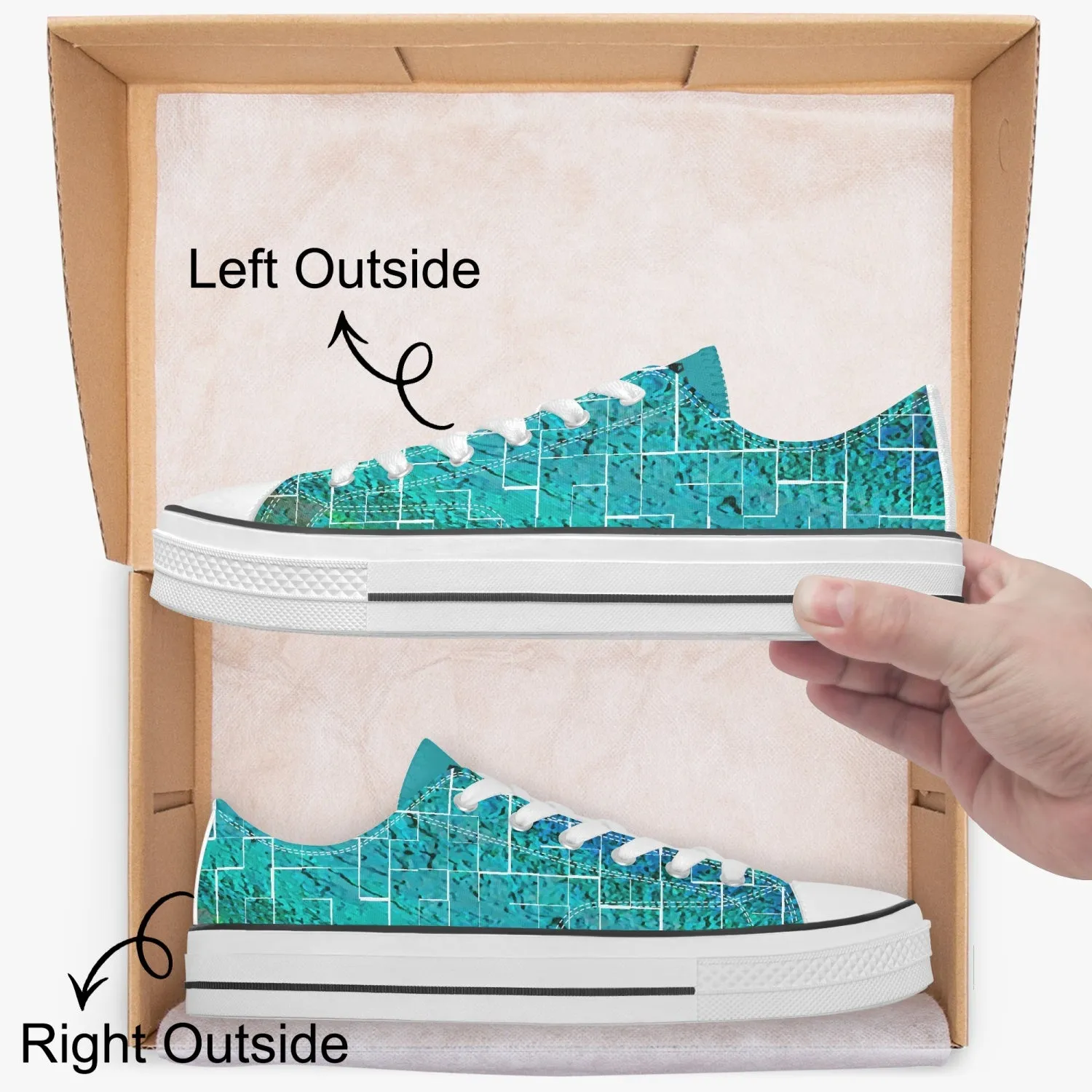 Low Canvas Shoes-Green Tiled