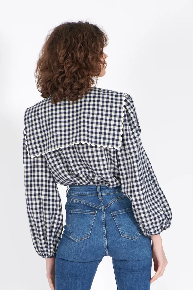 Mabel Top Indigo Gingham