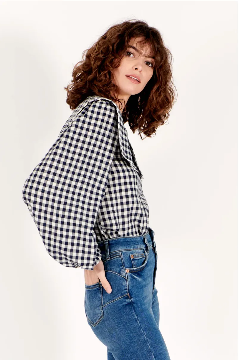 Mabel Top Indigo Gingham