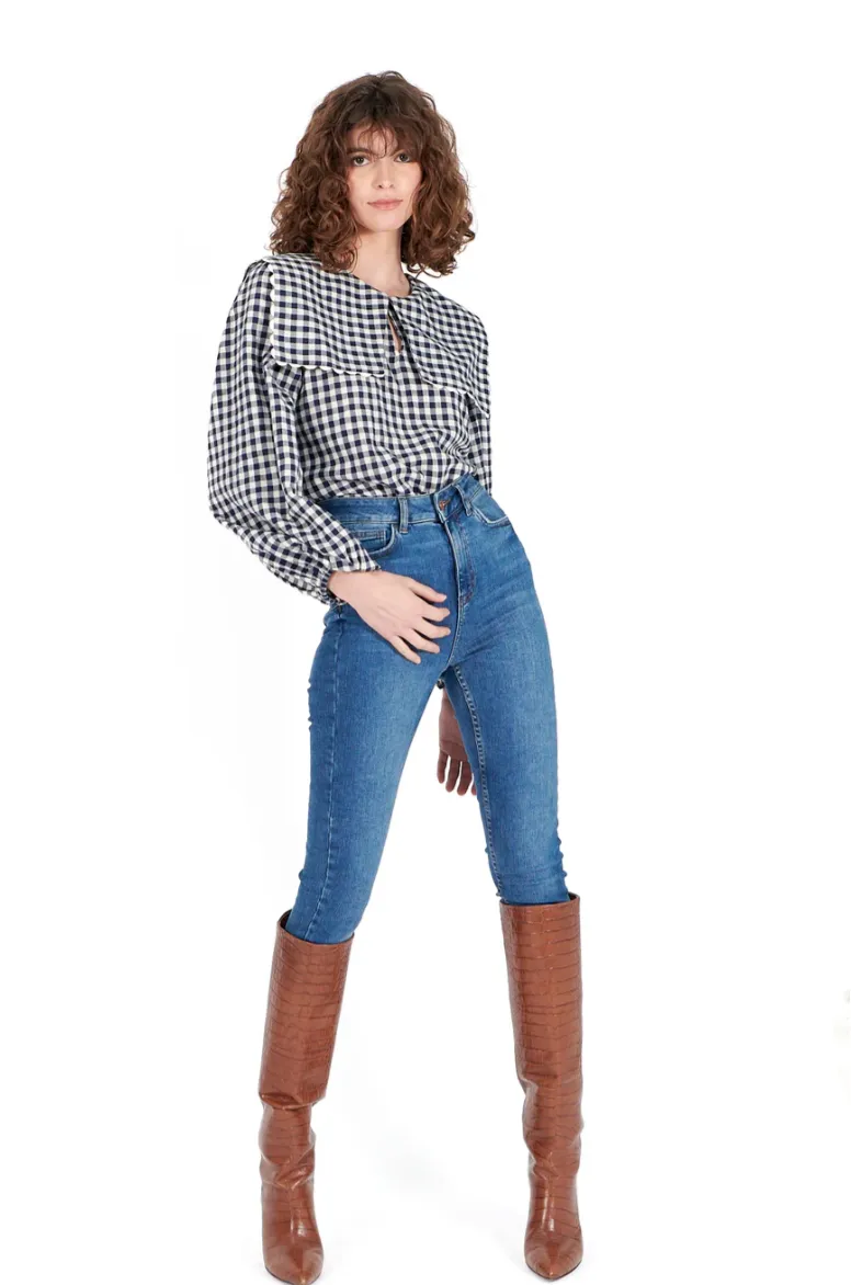 Mabel Top Indigo Gingham