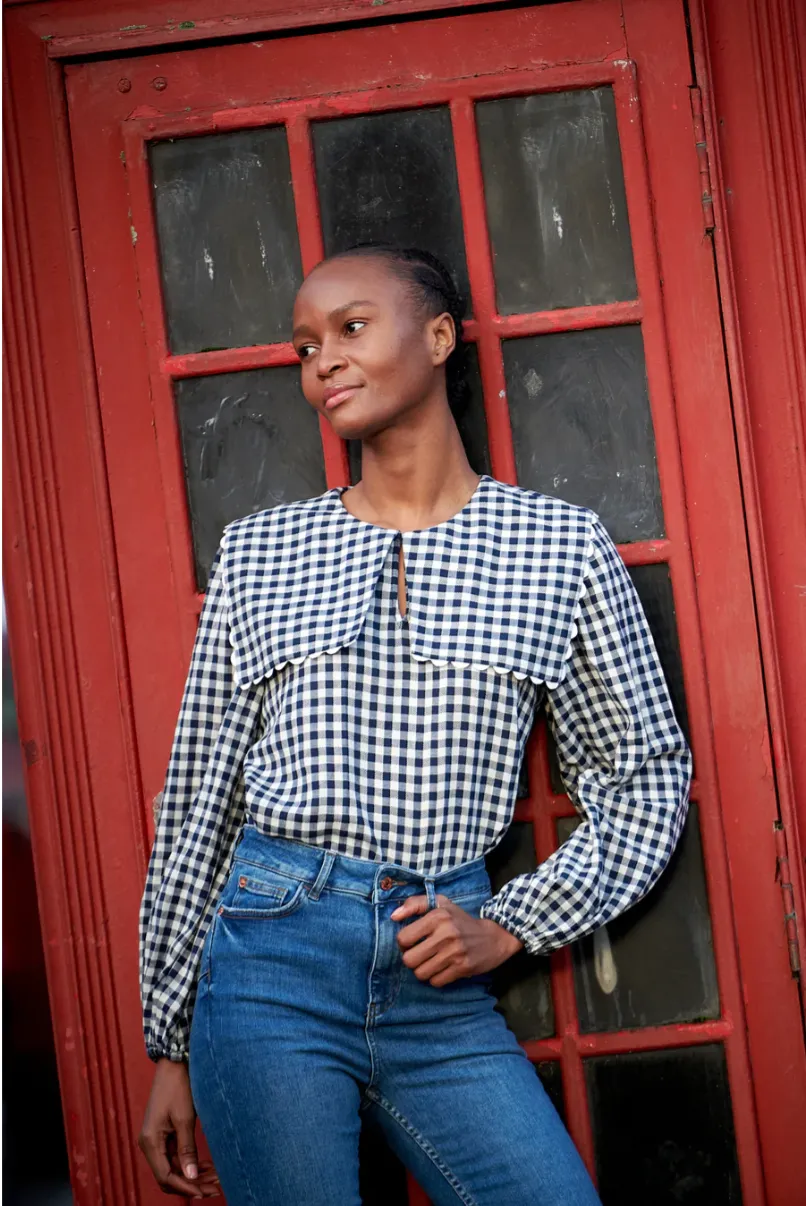 Mabel Top Indigo Gingham