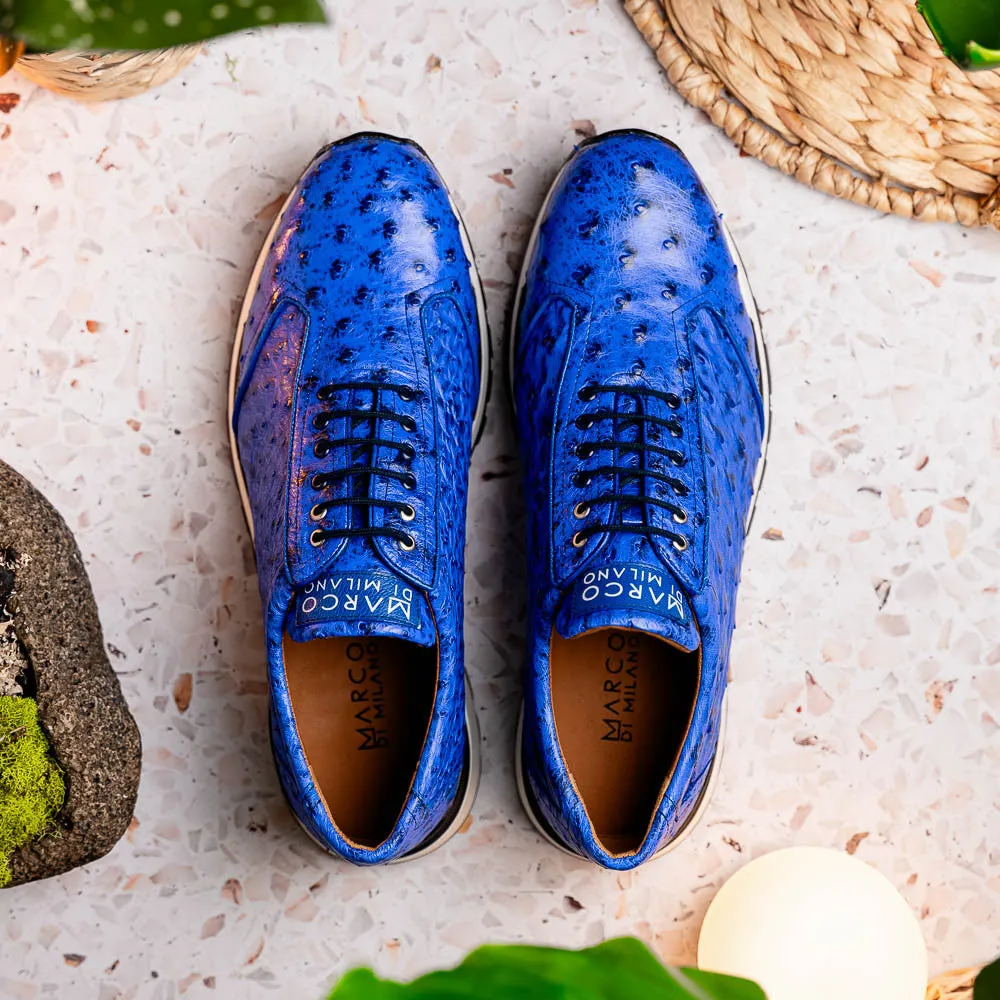 Marco Di Milano SCANNI Electric Blue Ostrich Quill Sneakers