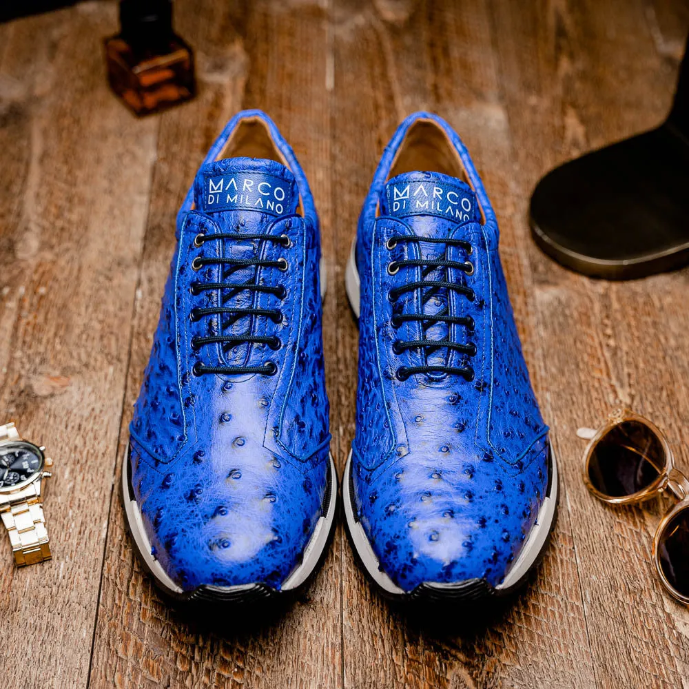 Marco Di Milano SCANNI Electric Blue Ostrich Quill Sneakers