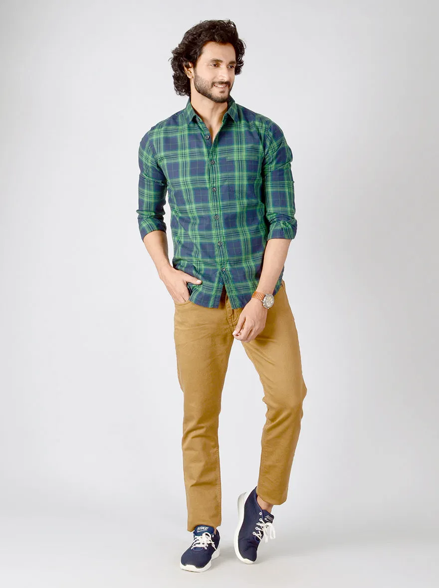 Medieval Blue & Green Checked Slim Fit Casual Shirt | JadeBlue