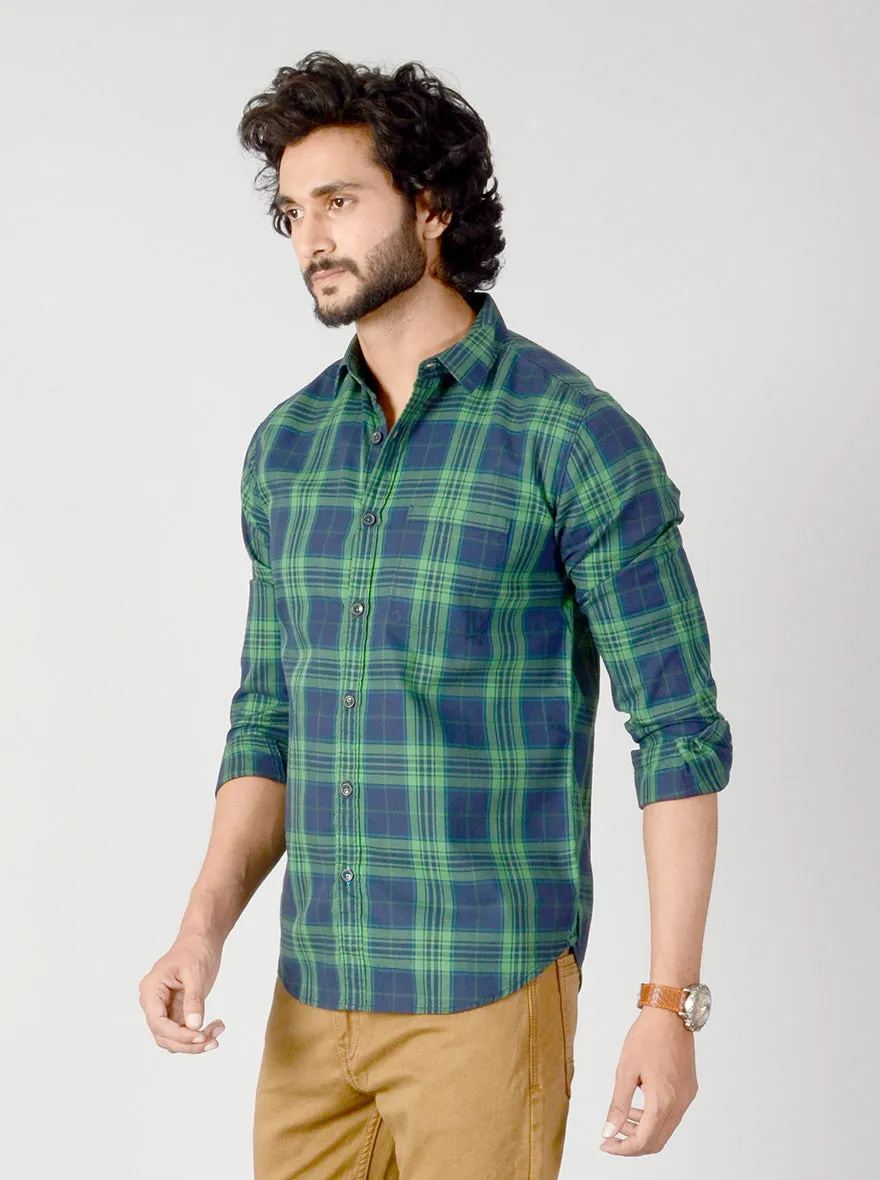 Medieval Blue & Green Checked Slim Fit Casual Shirt | JadeBlue