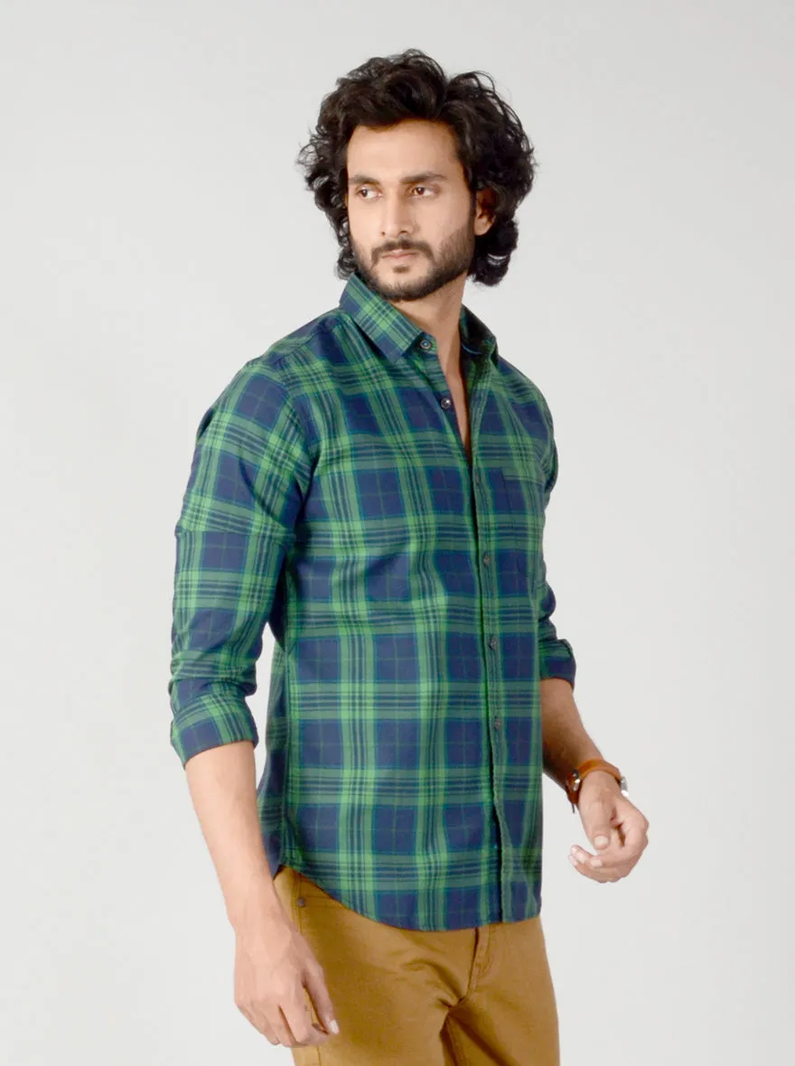 Medieval Blue & Green Checked Slim Fit Casual Shirt | JadeBlue