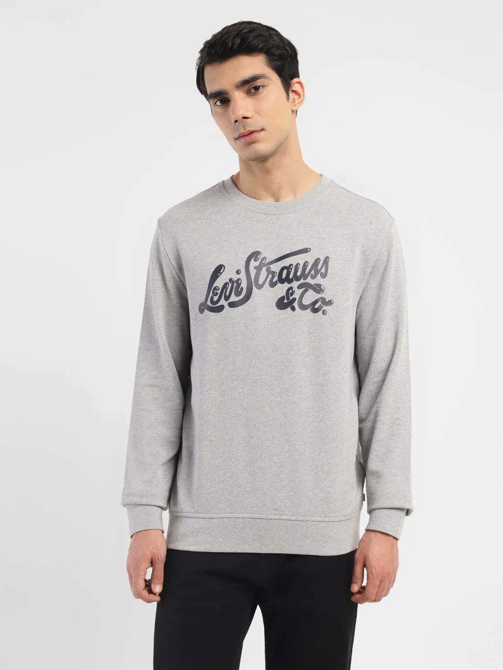 Men's Brand Logo Grey Crew Neck Sweatshirt