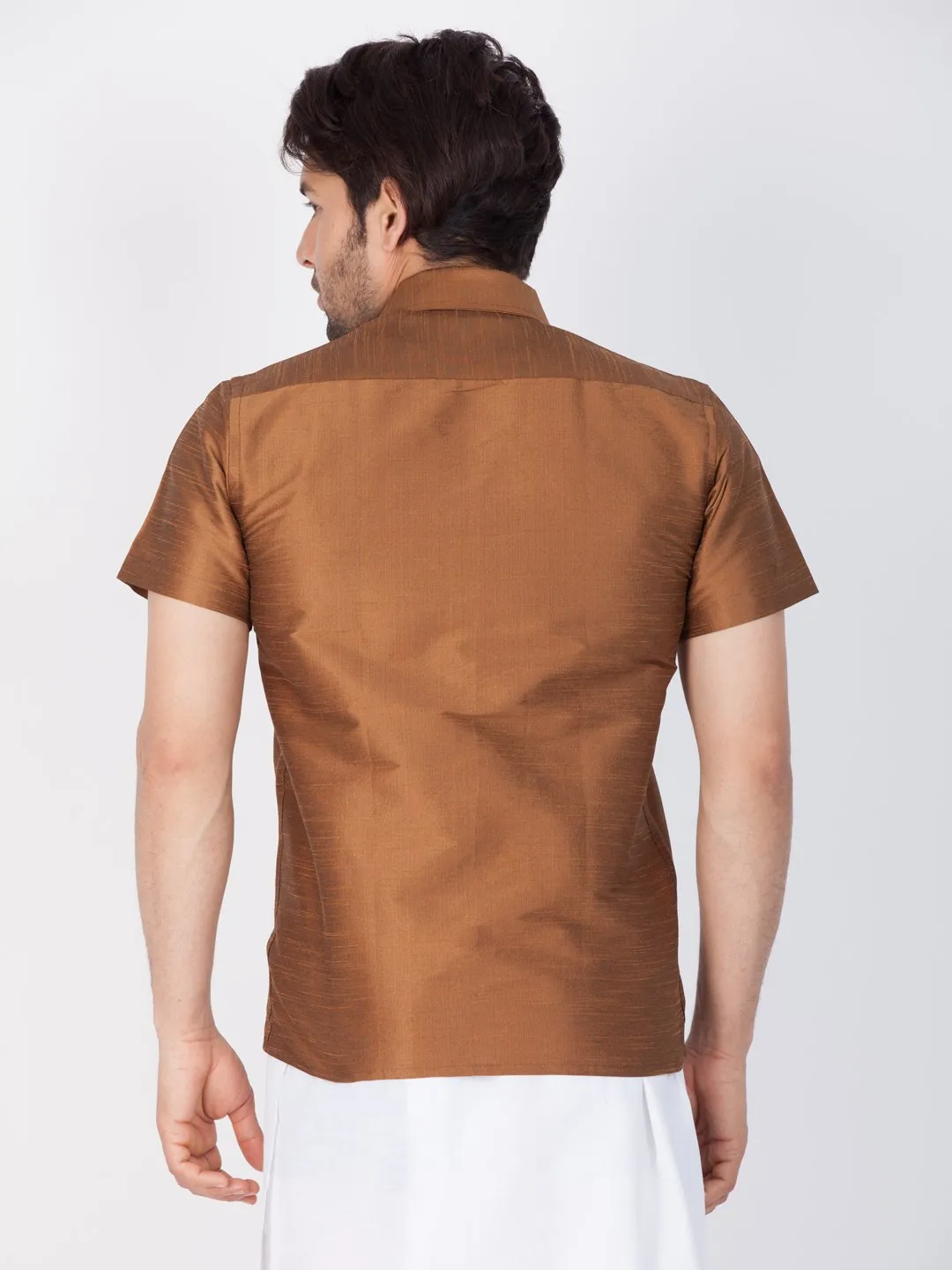 Men's Brown Cotton Silk Blend Ethnic Shirt - Vastramay