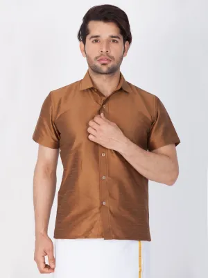 Men's Brown Cotton Silk Blend Ethnic Shirt - Vastramay