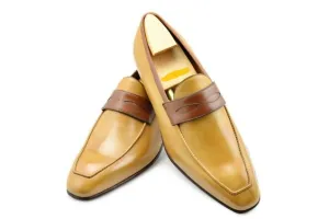 Men's Handmade Two Tone Penny Loafer Shoes, Leather Dress Shoes