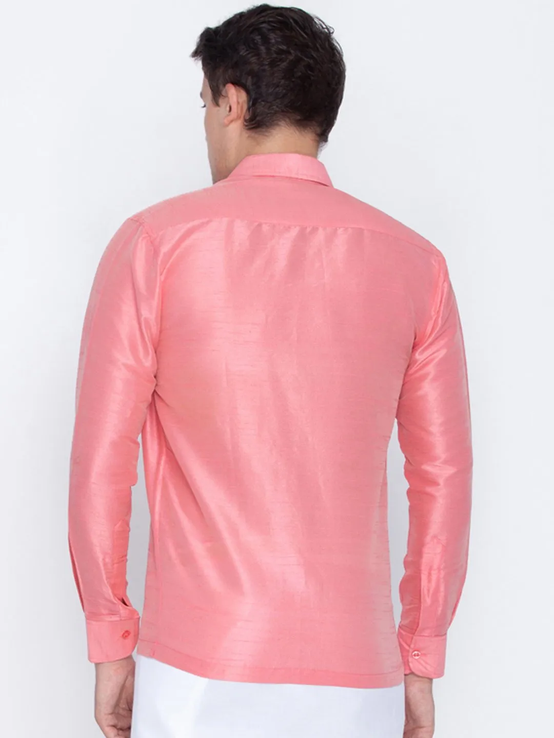 Men's Pink Cotton Silk Blend Ethnic Shirt - Vastramay