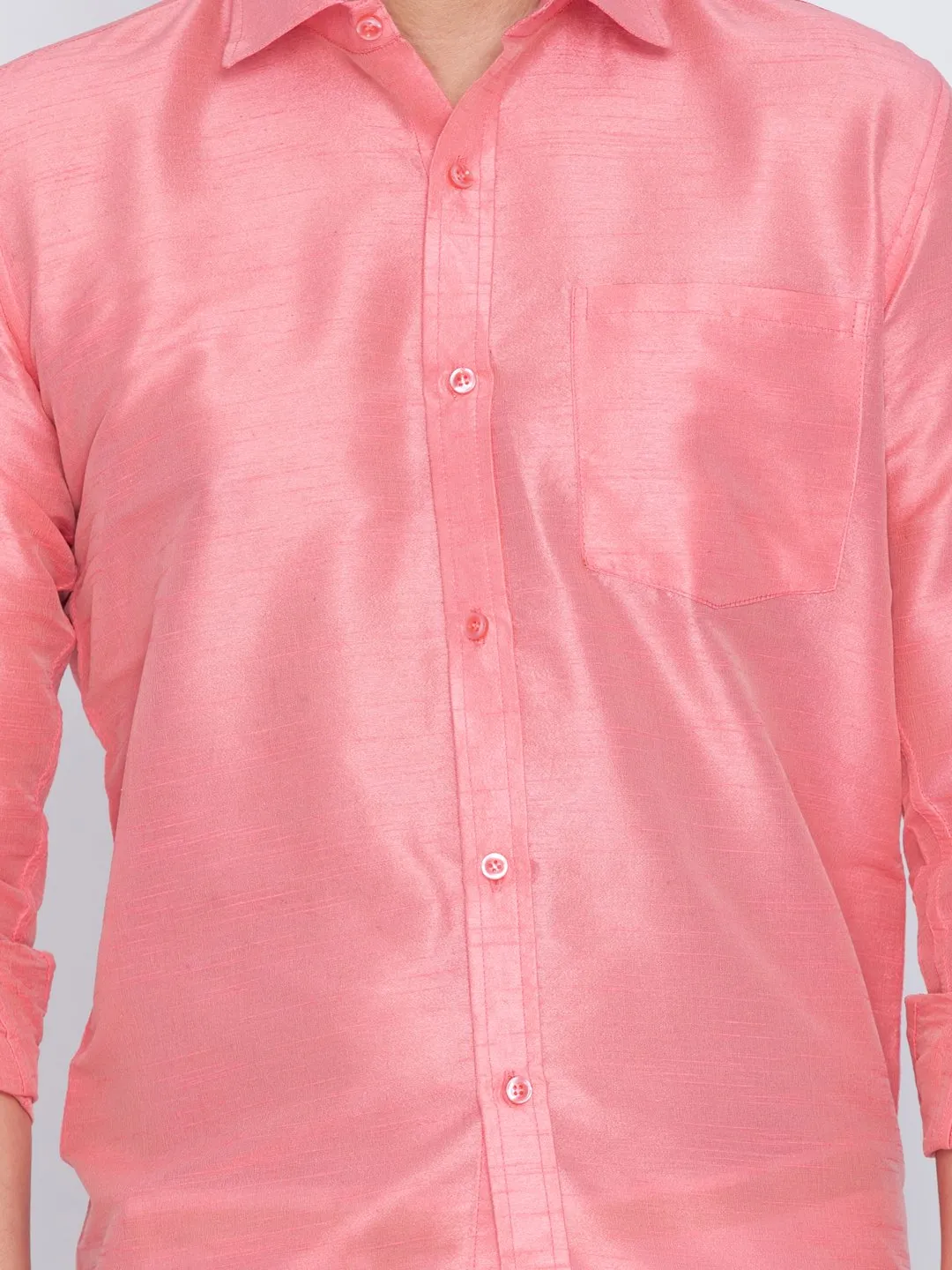 Men's Pink Cotton Silk Blend Ethnic Shirt - Vastramay