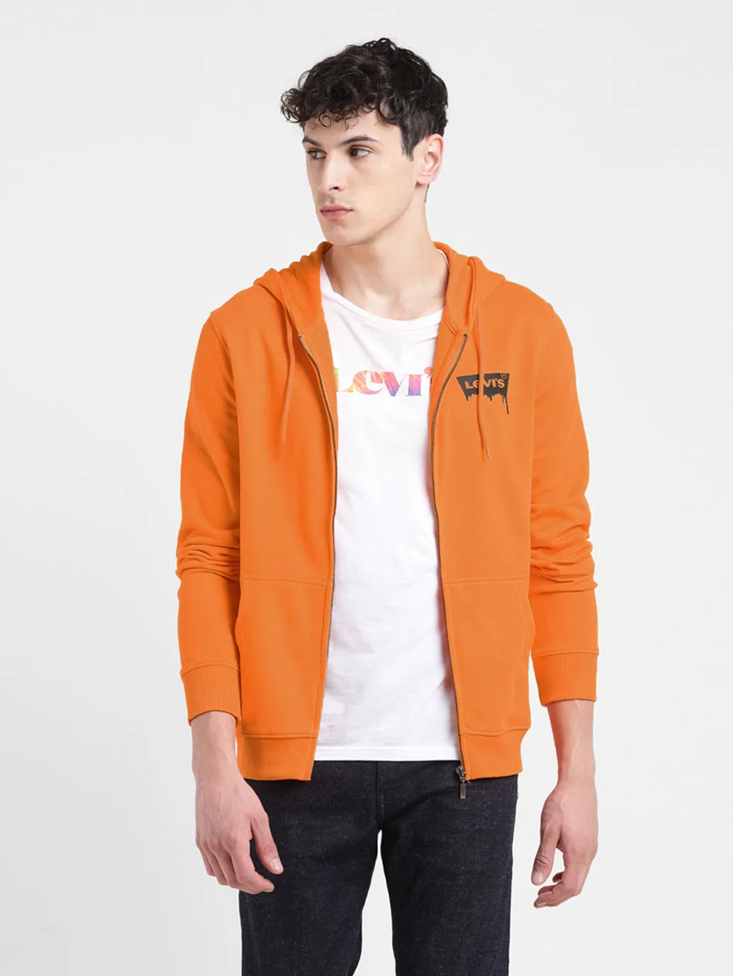 Men's Solid Orange Hooded Sweatshirt