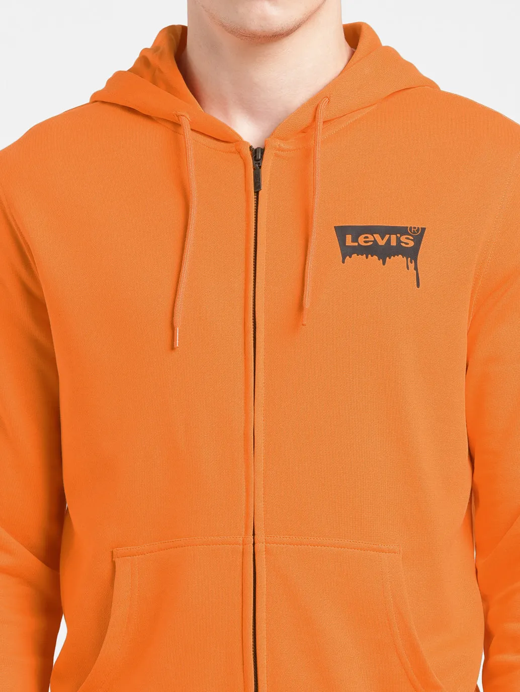 Men's Solid Orange Hooded Sweatshirt