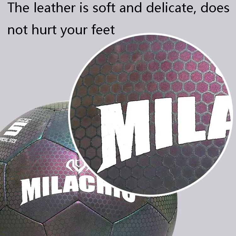 MILACHIC PU Leather Machine Stitch Luminous Fluorescent Reflective Football, Specification: Number 4 (Black Gray Rhombic 5043)