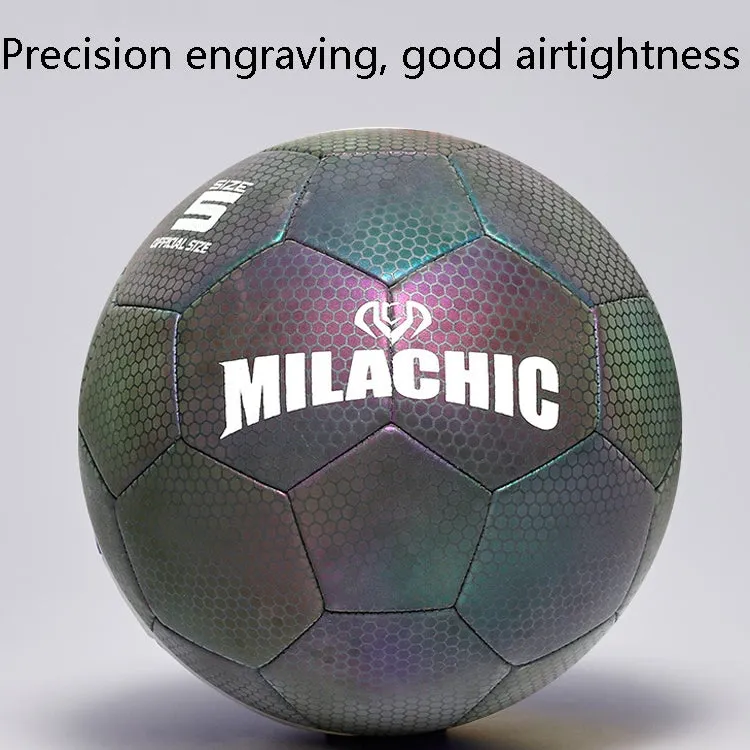 MILACHIC PU Leather Machine Stitch Luminous Fluorescent Reflective Football, Specification: Number 4 (Black Gray Rhombic 5043)