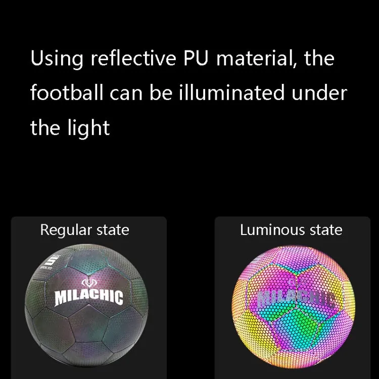 MILACHIC PU Leather Machine Stitch Luminous Fluorescent Reflective Football, Specification: Number 4 (Black Gray Rhombic 5043)