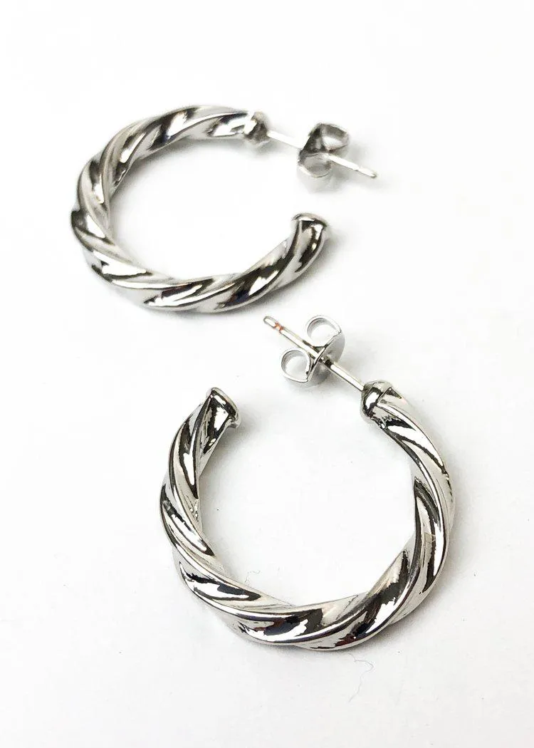 Milan "Mini" Twisted Hoop Earrings-Silver