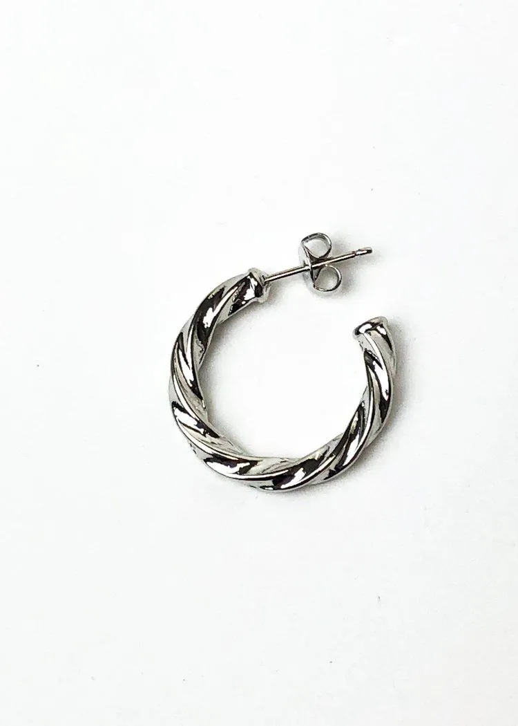 Milan "Mini" Twisted Hoop Earrings-Silver