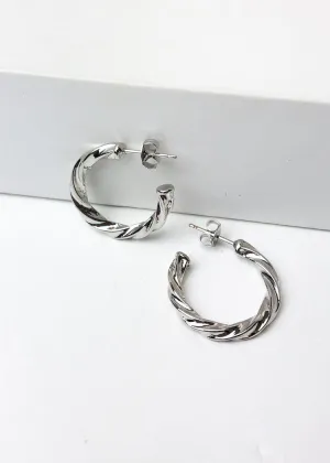 Milan "Mini" Twisted Hoop Earrings-Silver