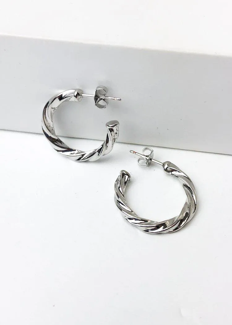 Milan "Mini" Twisted Hoop Earrings-Silver