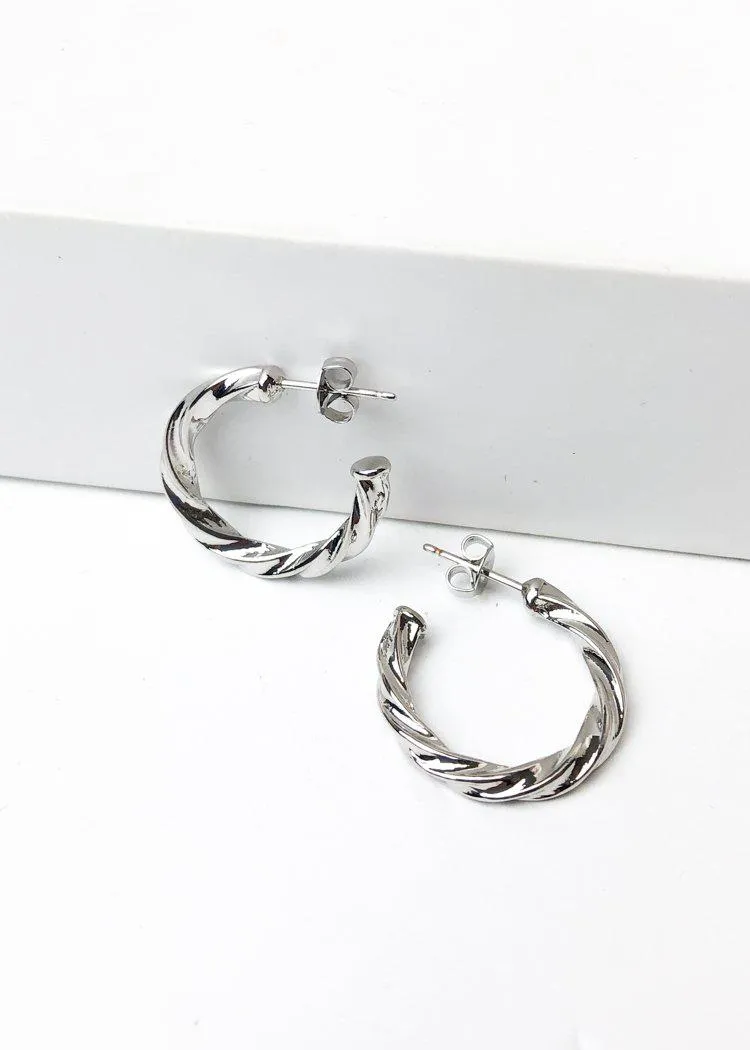 Milan "Mini" Twisted Hoop Earrings-Silver