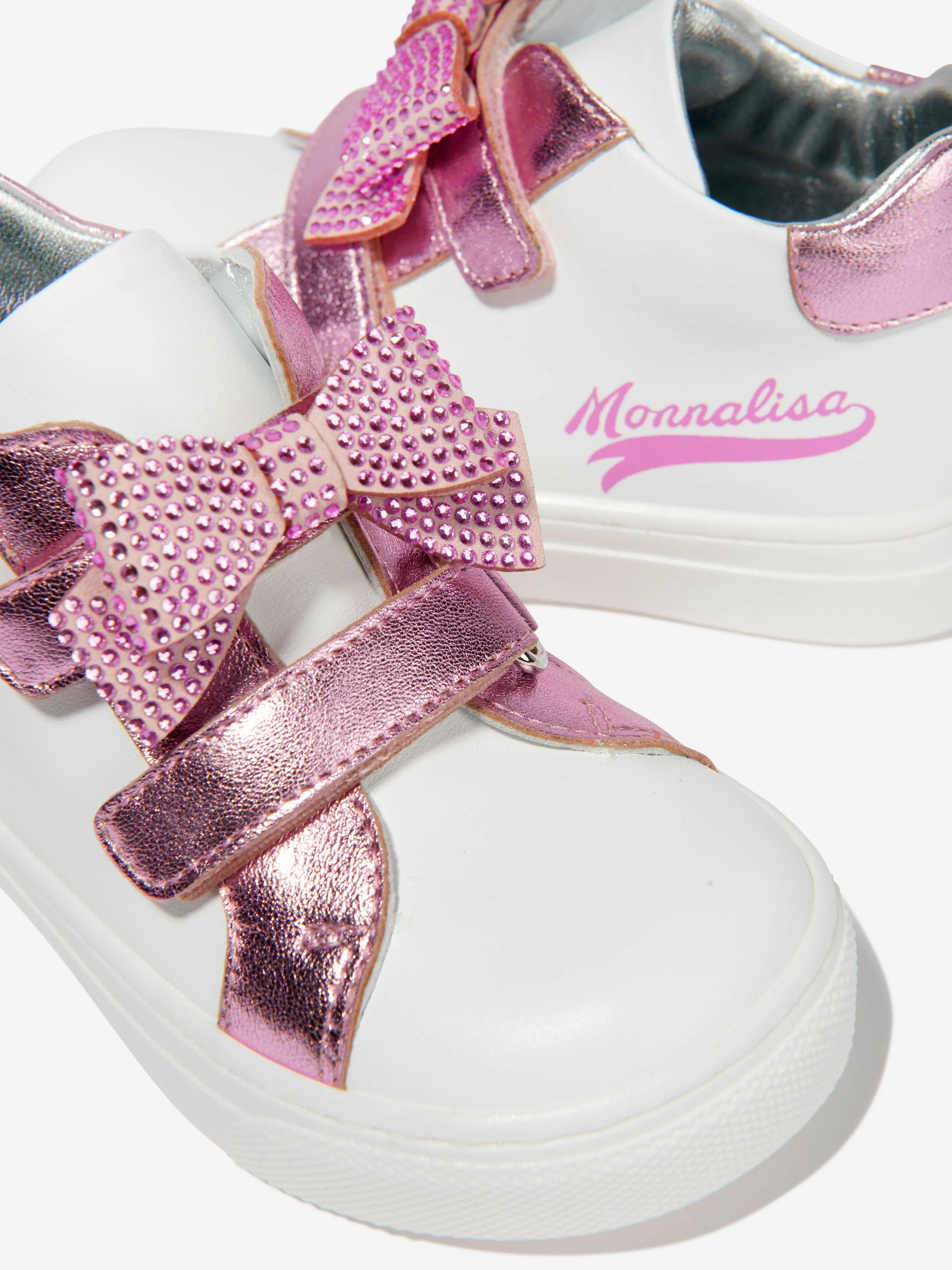 Monnalisa Girls Leather Bow Trainers