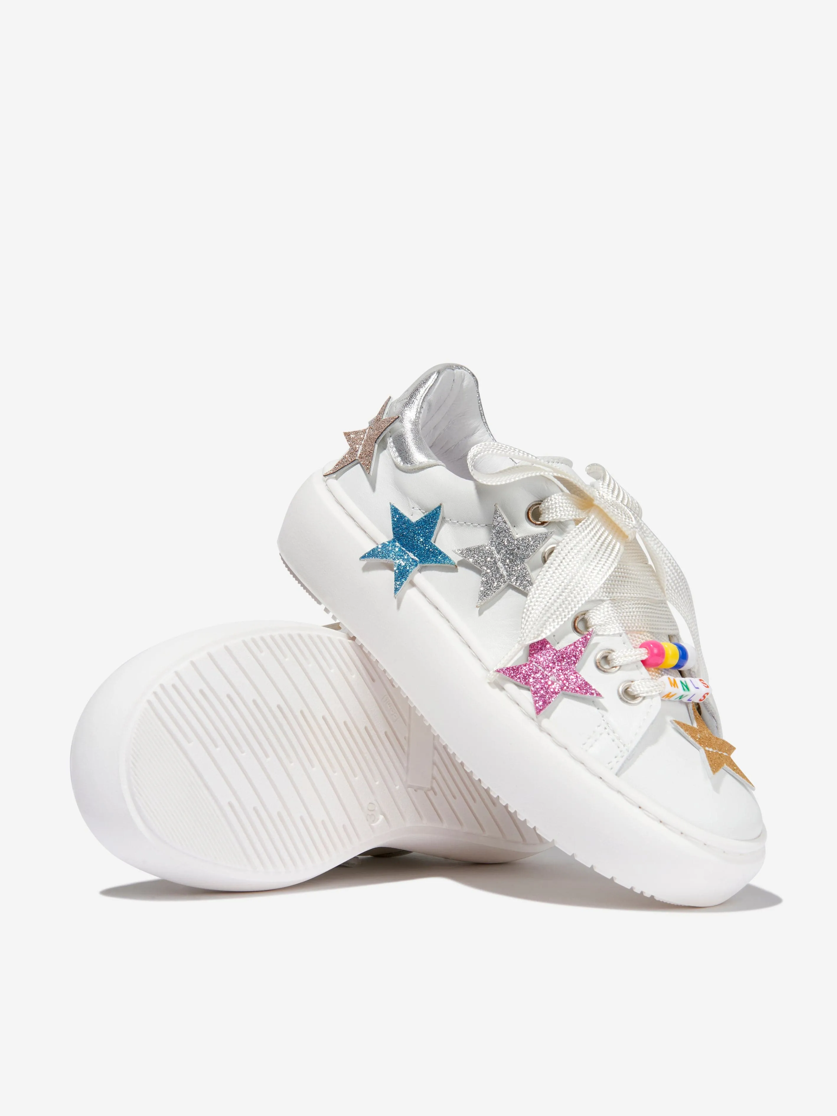 Monnalisa Girls Leather Star Trainers in White