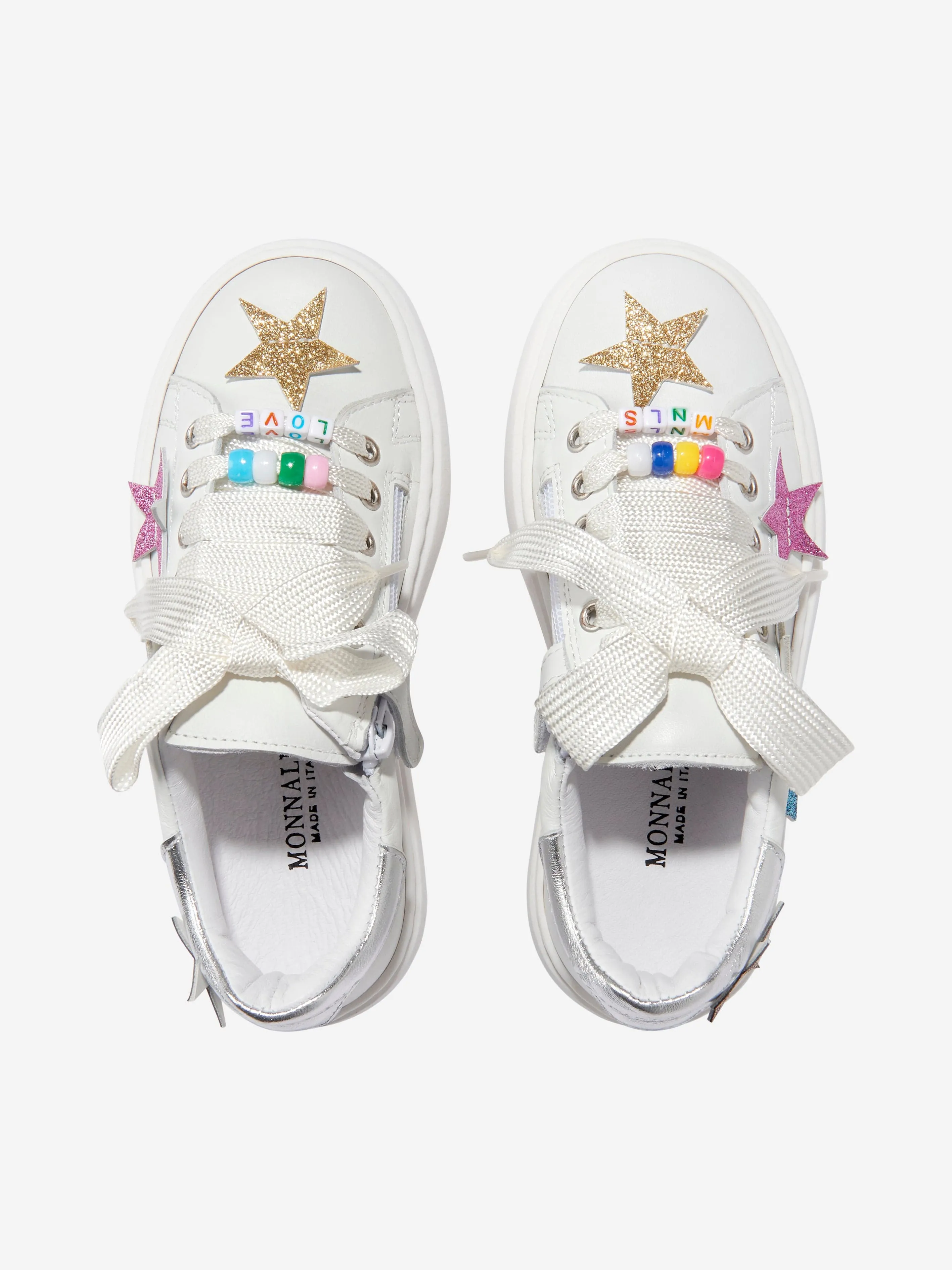 Monnalisa Girls Leather Star Trainers in White