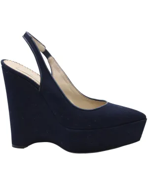 Navy Blue Canvas Slingback Wedge Shoes