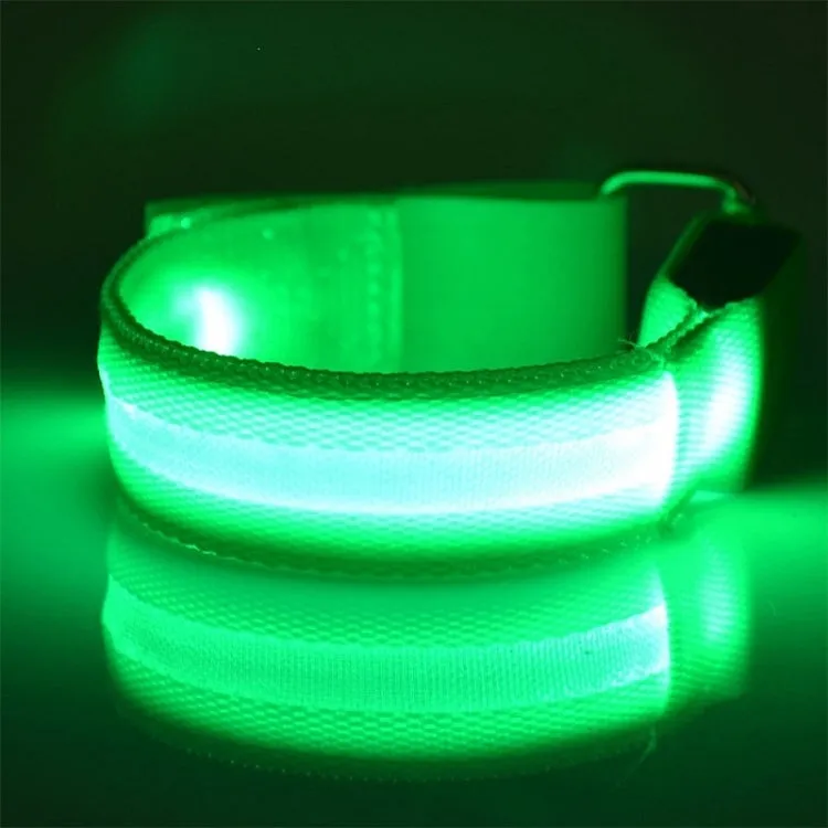 Nylon Night Sports LED Light Armband Light Bracelet, Specification:Battery Version(Green)