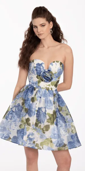 Organza Sweetheart Floral Print Fit and Flare Dress