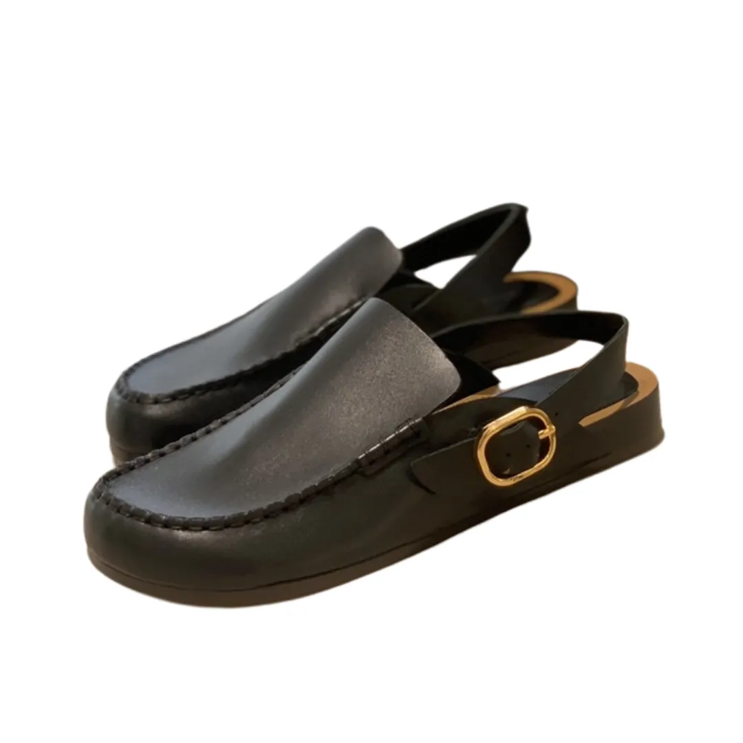 Pre Order:  Buckle Strap Big Head Leather Slippers