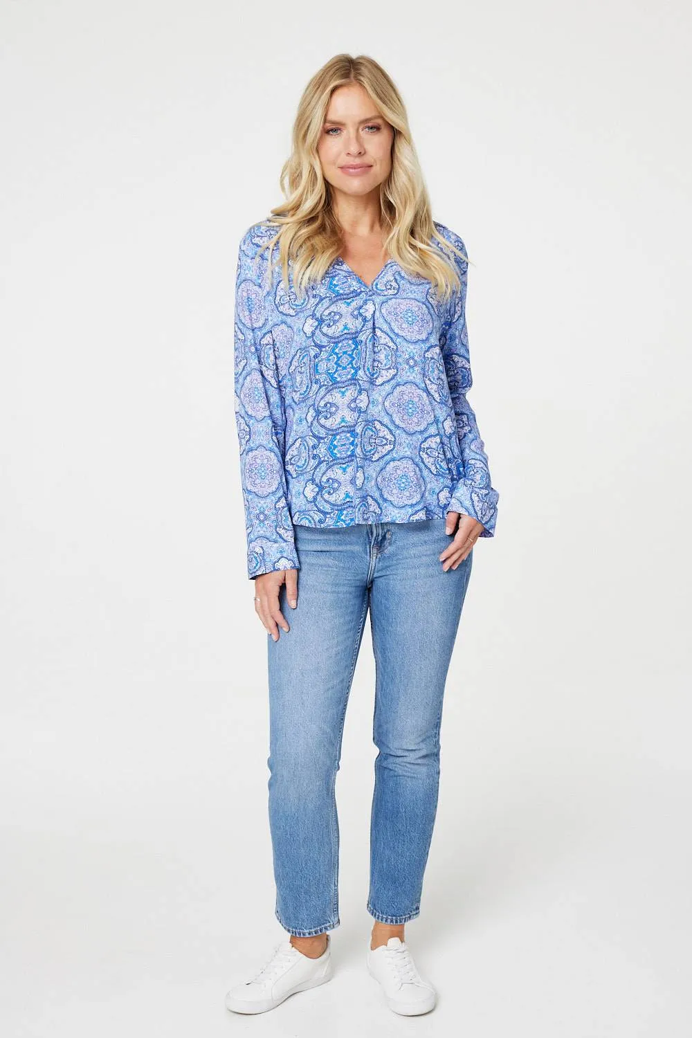 Printed Long Sleeve Blouse Top