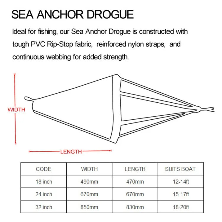 PVC Traction Drift Brake Fishing Sea Anchor, Size: 24 inch Orange With Yellow Green Rope Float