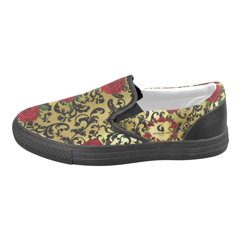 RED ROSES GOLD  Unusual Slip-on Canvas Shoes