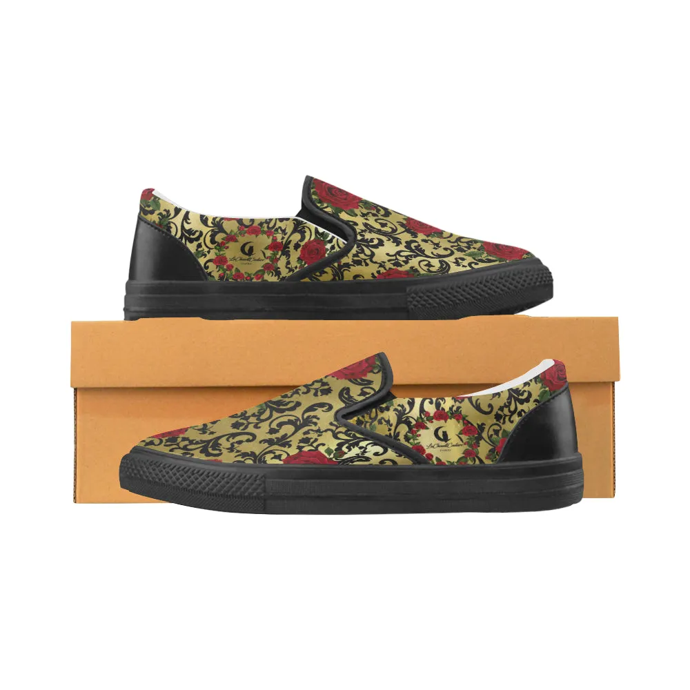 RED ROSES GOLD  Unusual Slip-on Canvas Shoes