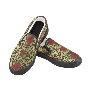 RED ROSES GOLD  Unusual Slip-on Canvas Shoes