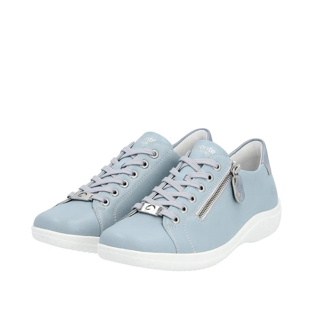 Remonte D1E03-10 Ladies Light Blue Leather Zip & Lace ShoesO