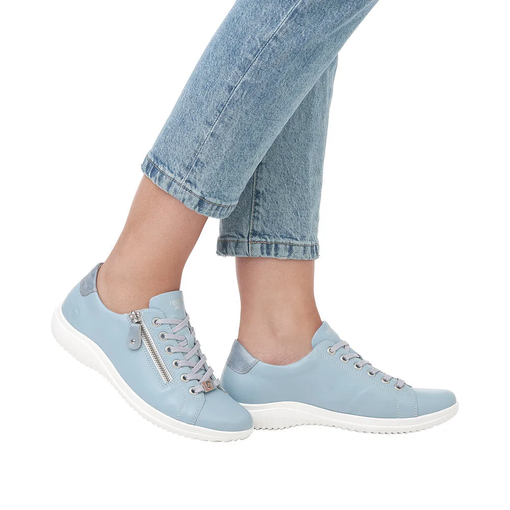 Remonte D1E03-10 Ladies Light Blue Leather Zip & Lace ShoesO