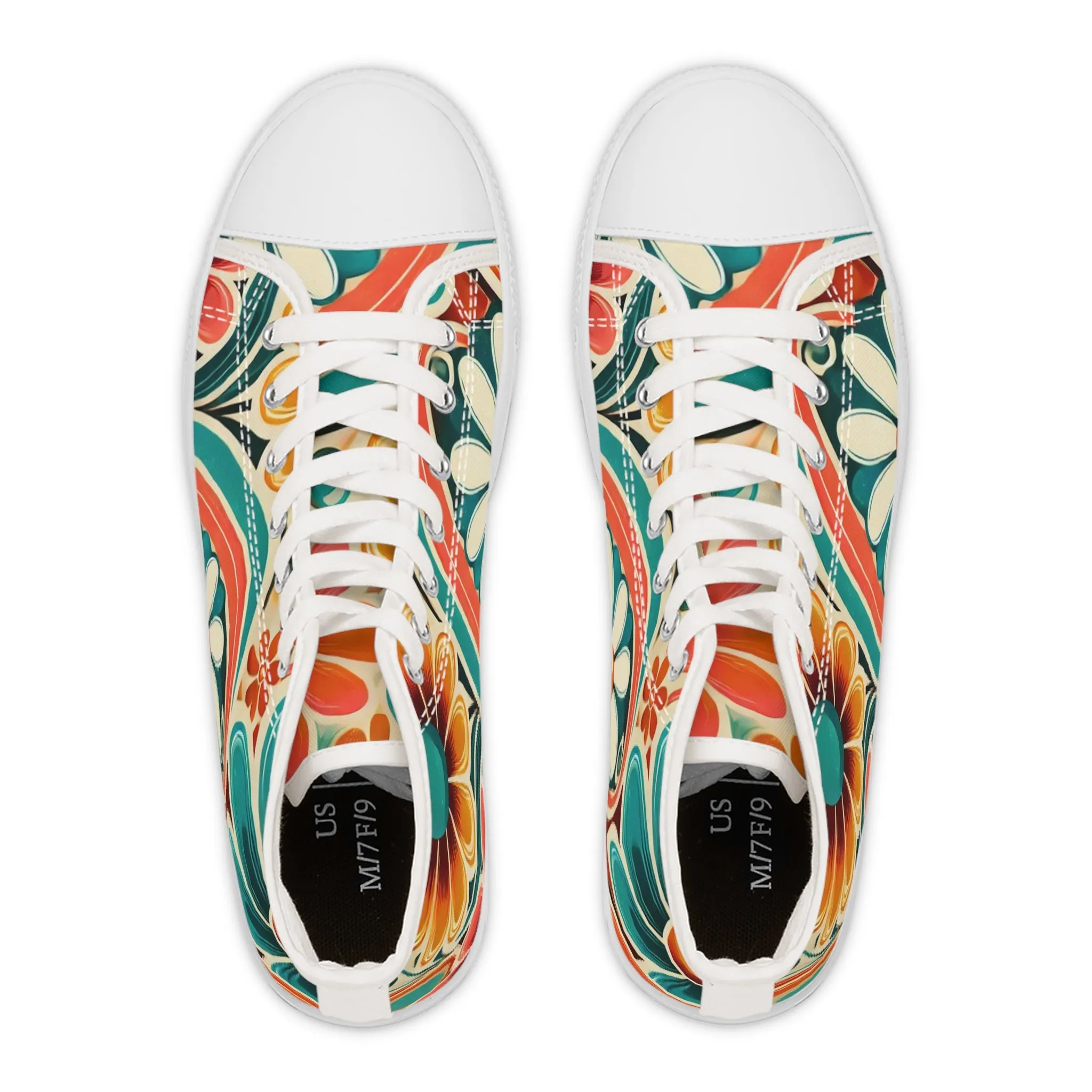 Retro 70s Bohemian Floral Women's High Top Sneakers - Vibrant Style for Every Occasion