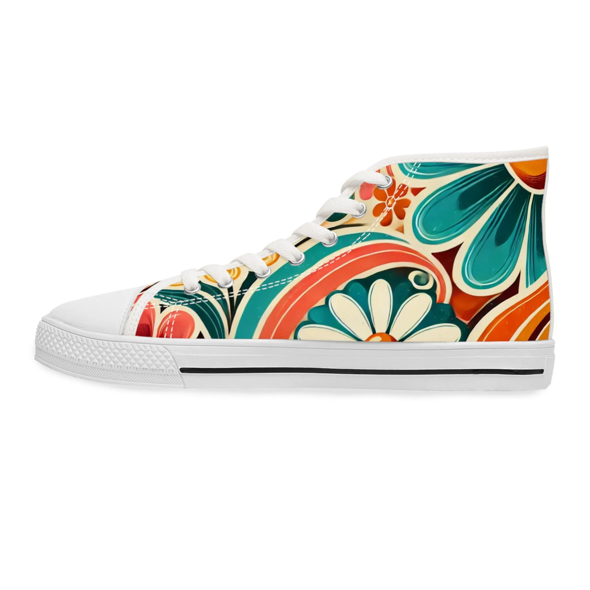 Retro 70s Bohemian Floral Women's High Top Sneakers - Vibrant Style for Every Occasion