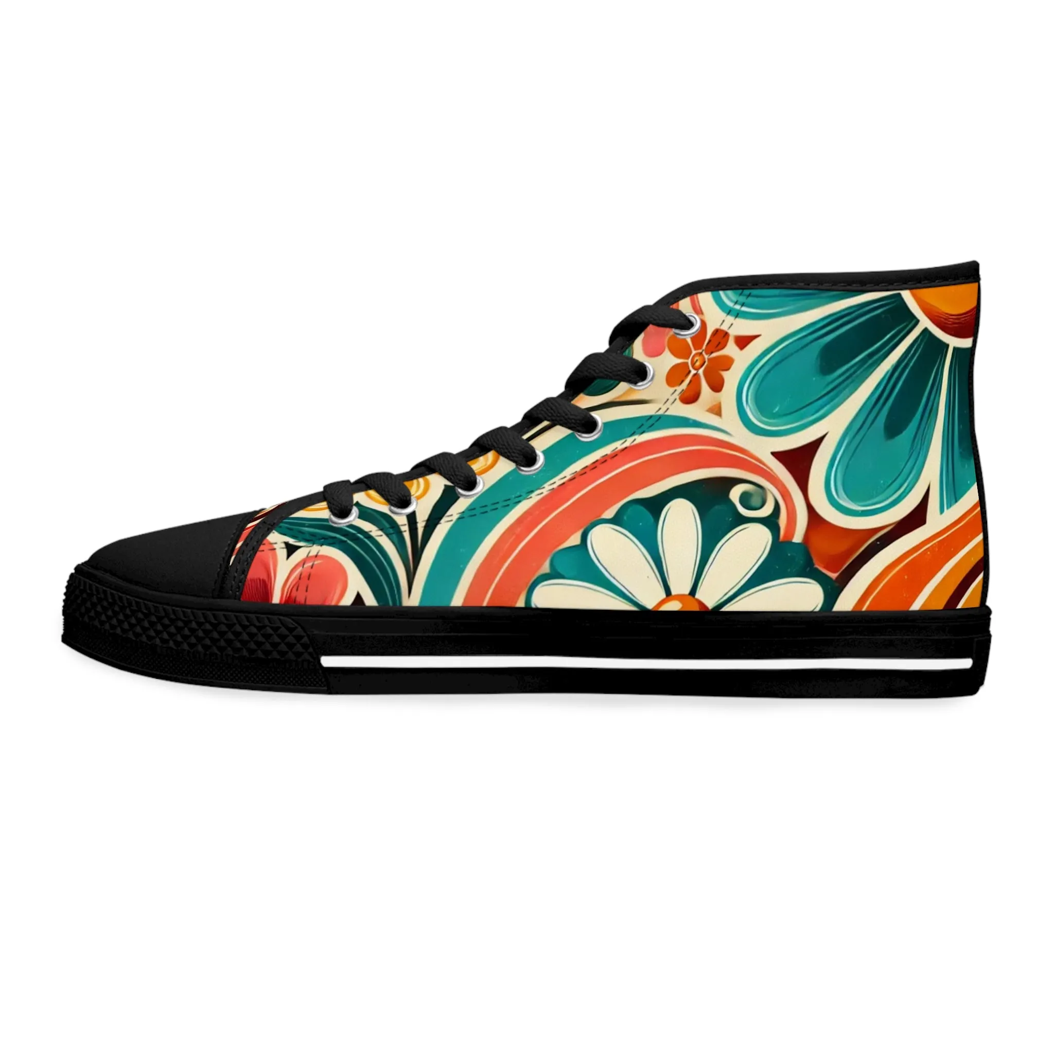 Retro 70s Bohemian Floral Women's High Top Sneakers - Vibrant Style for Every Occasion