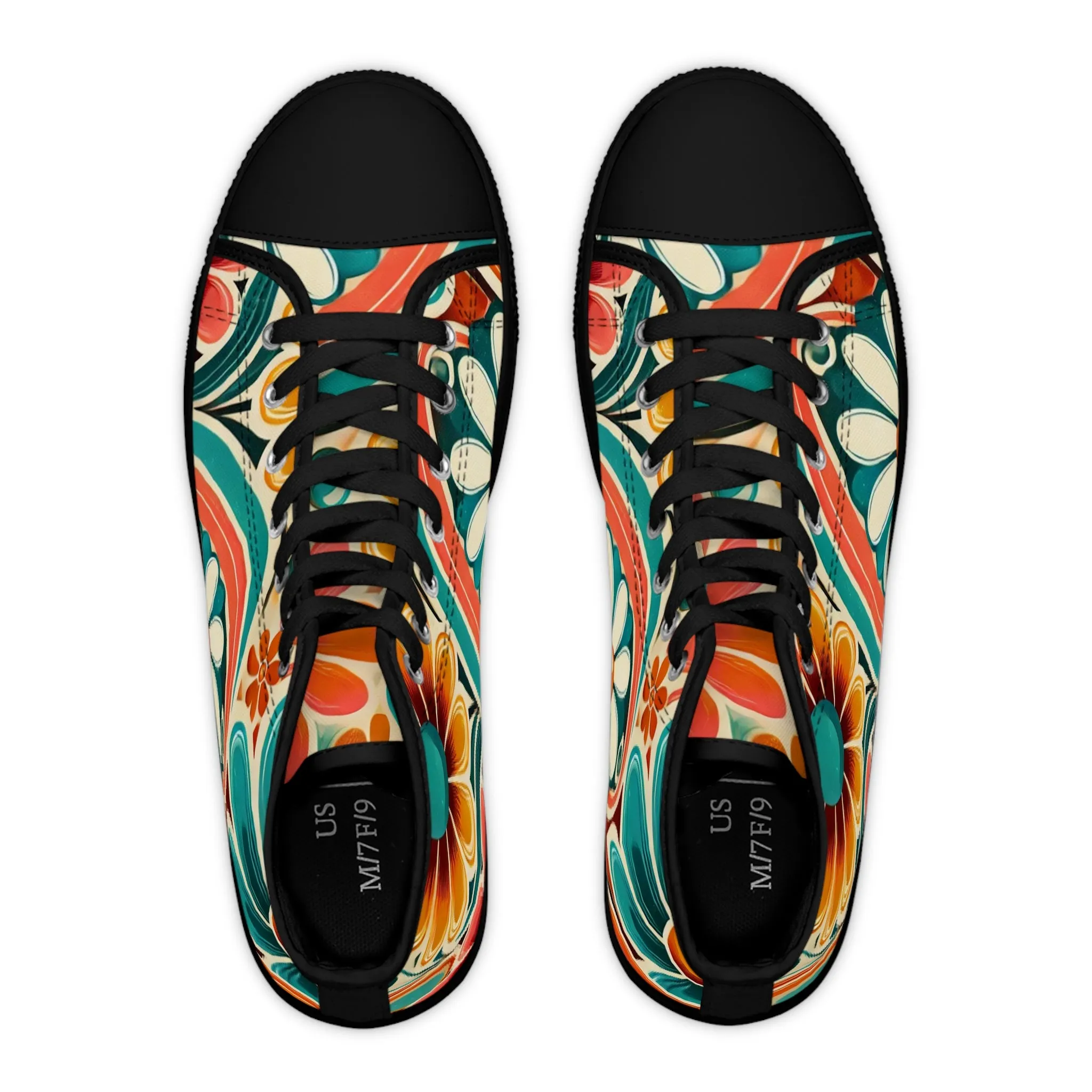 Retro 70s Bohemian Floral Women's High Top Sneakers - Vibrant Style for Every Occasion